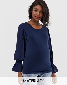 Топ с расклешенными манжетами Mamalicious-Темно-синий Mama.Licious