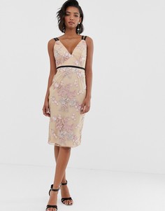 Платье-футляр миди с цветочной вышивкой ASOS DESIGN Occasion-Розовый