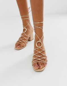 Босоножки с узлом и кольцом ASOS DESIGN Harvey-Бежевый