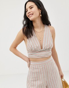 Топ в полоску с глубоким вырезом ASOS DESIGN-Мульти