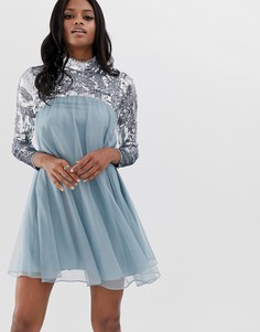 Свободное платье миди с длинными рукавами ASOS DESIGN-Синий