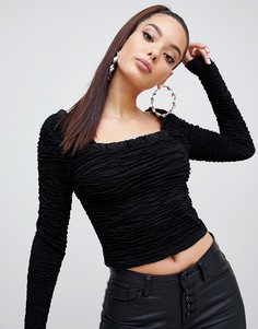 Фактурный лонгслив с квадратным вырезом ASOS DESIGN-Черный