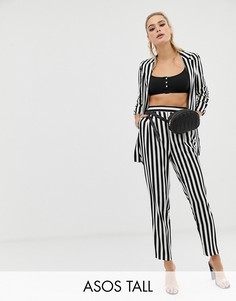 Суженные книзу брюки в монохромную полоску ASOS DESIGN Tall-Мульти