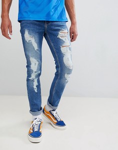 Синие выбеленные зауженные джинсы с рваной отделкой Brooklyn Supply Co-Синий
