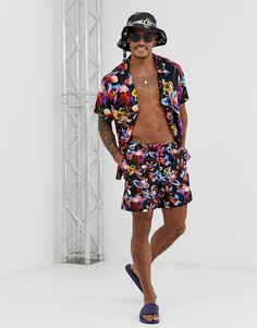 Комбинируемая свободная рубашка с цветочным принтом ASOS DESIGN-Черный