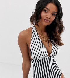 Слитный купальник в полоску с V-образным вырезом ASOS DESIGN recycled fuller bust-Мульти