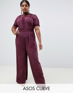 Чайный комбинезон с кружевными вставками ASOS DESIGN Curve-Фиолетовый