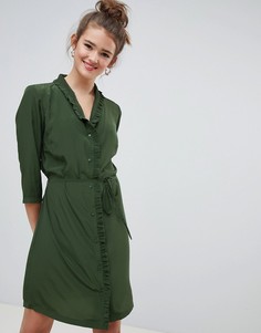Платье-рубашка мини цвета хаки на пуговицах JDY-Зеленый