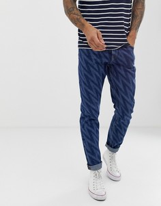 Узкие джинсы с принтом зигзаг ASOS DESIGN-Синий