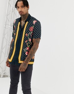 Рубашка классического кроя в горошек с цветочным принтом ASOS DESIGN-Черный