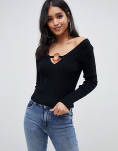 Джемпер c V-образным вырезом и отделкой с кольцом ASOS DESIGN-Черный