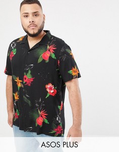 Черная рубашка классического кроя с цветочным принтом ASOS DESIGN Plus-Черный