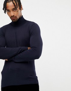 Джемпер с отворачивающимся воротником Gianni Feraud Premium-Темно-синий