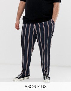 Суженные книзу строгие темно-синие брюки в полоску ASOS DESIGN Plus-Темно-синий