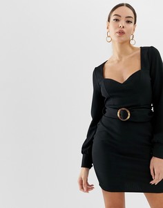 Фактурное платье-футляр мини с черепаховой пряжкой ASOS DESIGN-Черный