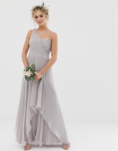 Платье макси на одно плечо с плиссировкой ASOS DESIGN-Серый