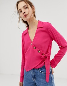 Лонгслив с запахом и асимметрично расположенными пуговицами ASOS DESIGN-Розовый