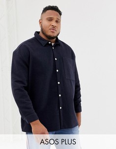 Темно-синяя рубашка навыпуск с добавлением шерсти ASOS DESIGN Plus-Темно-синий
