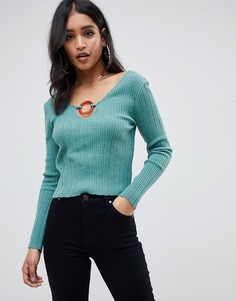 Джемпер c V-образным вырезом и отделкой с кольцом ASOS DESIGN-Зеленый