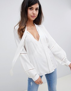 Лонгслив с запахом, пуговицами и завязкой на вороте ASOS DESIGN-Черный