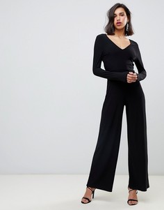 Черный комбинезон со свободным воротом River Island
