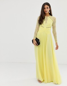 Платье макси с плиссировкой и кружевными вставками ASOS DESIGN-Синий