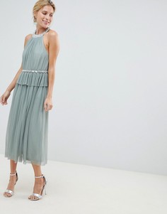 Платье миди из тюля с отделкой у выреза ASOS DESIGN-Зеленый