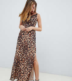 Платье макси с леопардовым принтом ASOS DESIGN Petite-Мульти