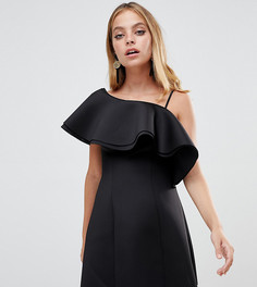 Платье мини на одно плечо с оборками ASOS DESIGN Petite-Черный