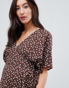 Топ в горошек с длинными рукавами и запахом ASOS DESIGN Maternity-Мульти