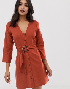 Платье мини на пуговицах с поясом ASOS DESIGN-Красный