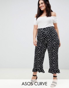 Брюки в горошек с манжетами-оборками ASOS DESIGN Curve-Черный