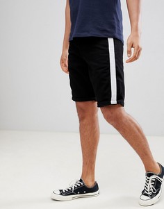 Черные джинсовые шорты слим с белыми полосками по бокам ASOS DESIGN-Черный
