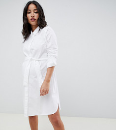 Хлопковое платье-рубашка мини с поясом ASOS DESIGN Maternity-Белый