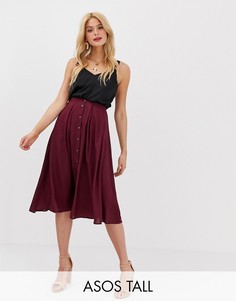 Юбка миди со складками и пуговицами ASOS DESIGN Tall-Фиолетовый