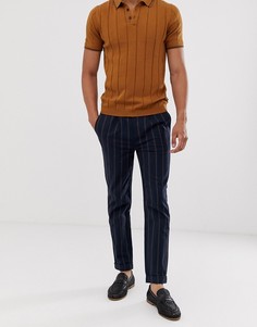 Суженные книзу темно-синие брюки в полоску River Island-Темно-синий