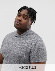 Футболка-поло на пуговицах с отделкой в рубчик ASOS DESIGN Plus-Серый