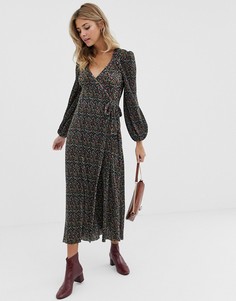 Плиссированное платье макси с запахом и цветочным принтом ASOS DESIGN-Мульти