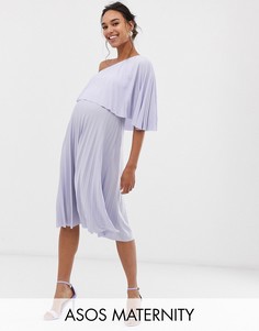 Плиссированное платье миди на одно плечо ASOS DESIGN Maternity-Фиолетовый