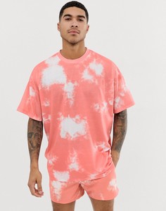 Выбеленная розовая oversize-футболка от комплекта с принтом тай-дай ASOS DESIGN-Розовый