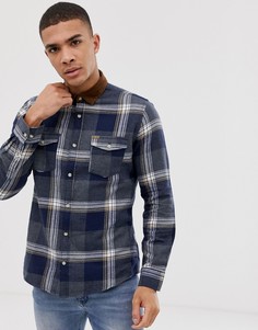 Темно-синяя рубашка в клетку с вельветовым воротником Jack & Jones-Синий