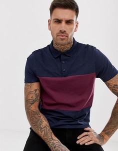 Темно-синяя футболка-поло с контрастной вставкой ASOS DESIGN-Темно-синий