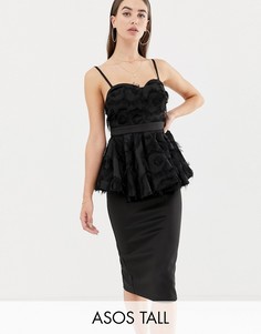Облегающее платье миди с баской ASOS DESIGN Tall-Черный