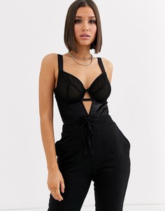 Боди с сетчатыми чашечками на косточках и эффектом металлик ASOS DESIGN Adila-Черный