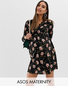 Плиссированное платье с запахом и цветочным принтом ASOS DESIGN Maternity-Мульти