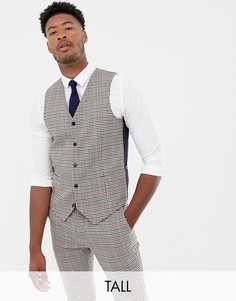 Зауженный полушерстяной жилет в клетку Gianni Feraud Tall-Коричневый