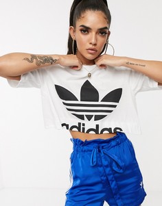 Укороченная белая футболка с трилистником adidas Originals Bellista-Белый