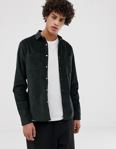 Темно-зеленая бархатная облегающая рубашка ASOS DESIGN-Желтый