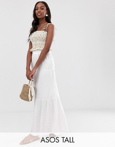 Ярусная летняя юбка макси из жатого хлопка ASOS DESIGN Tall-Белый