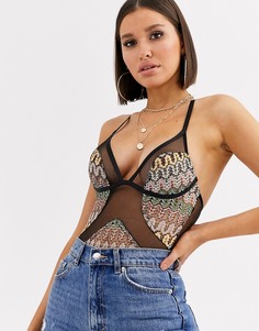 Трикотажное боди в шевронную полоску ASOS DESIGN-Мульти